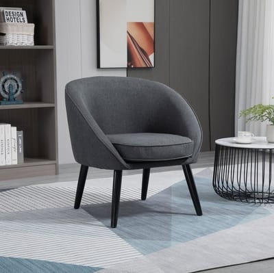 MEUNIQ fauteuil 71 x 65 x 75 cm met armleuningen, diepe zitting en afneembare hoes, grijze stoffen loungestoel met houten poten voor woonkamer of slaapkamer