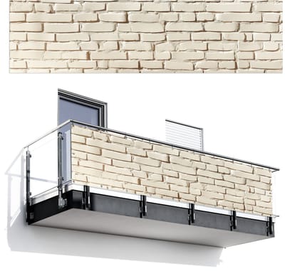 Balkonscherm 300x80 cm - Balkonposter Bakstenen - Muur - Licht - Wit - Balkon scherm decoratie - Balkonschermen - Balkondoek zonnescherm