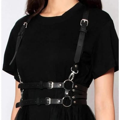 Dames Mode Leer Harness Taille Riem Met Studs Decoratieve Harness Riemen Bretels voor Dames Gotische Kleding Accessoire Y14323YY- black