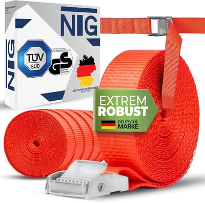 Spanbanden set - Sjorbanden klemslot - Veilig transport - 10 stuks 250kg - 25mm breed 3m - rood