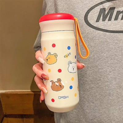 Schattige Puppy Draagbare Thermosbeker Nieuwe Cartoon Roestvrijstalen Waterbeker Meisje Cadeau Studenten Waterfles Autobeker 530ml