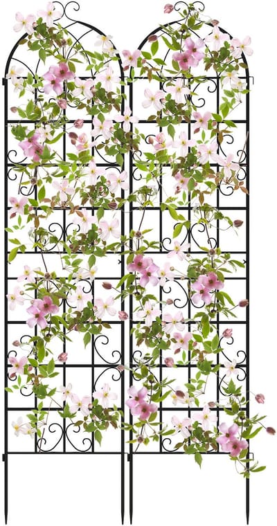 COSTWAY Metalen hekwerk, 2-delige set, decoratief tuinhek, vrijstaande klimhulp, hekwerk voor in de tuin om te steken, klimlatwerk voor klimplanten, bloemen, groenten, vrijstaand (220 x 50 cm, zwart)