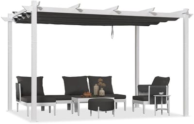 PURPLE LEAF Pergola – Stevig Aluminiumframe – Verstelbaar Zonneschermdak – UV Werend Doek – Weerbestendig en Roestvrij