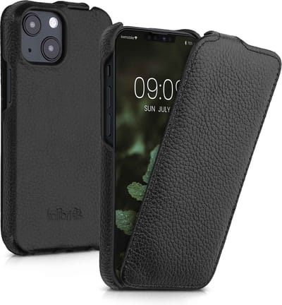 kalibri flip cover geschikt voor Apple iPhone 13 mini - ultradunne leren hoes voor smartphone - zwart