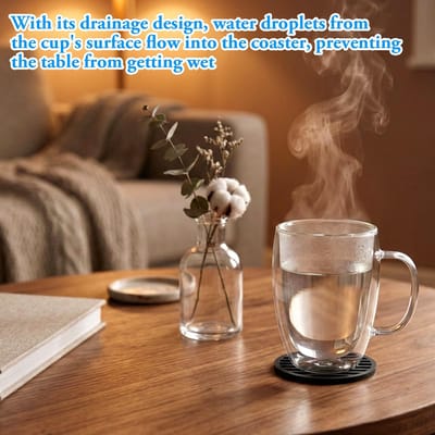 Dailygoods- Onderzetters Set van 6 - Hittebestendig - Antislip - Zwarte Siliconen - Ronde Onderzetters - Veilig voor Drankjes - Drankonderzetters