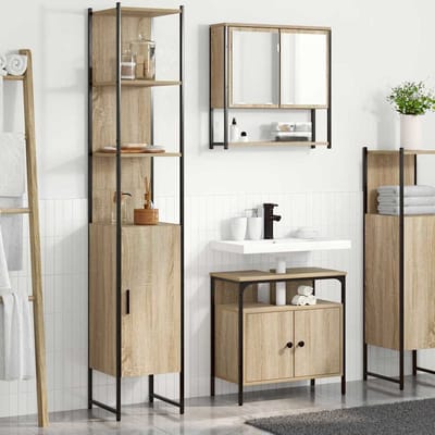 Ensemble de meubles de salle de bain avec étagère 3 pièces Bois d'ingénierie Chêne Sonoma