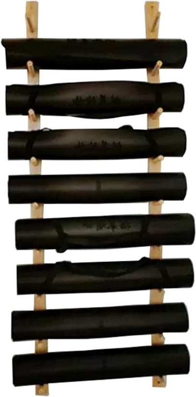Opberghouder Fitnessapparatuur - Sportrek Hout - Thuis Sporten Organiseren - Massief Houten Constructie - 156 cm - Lichtbruin