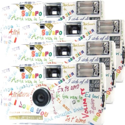 Wegwerp Camera Set - Film Camera Pakket - Herinneringen Vastleggen - Inclusief Batterijen Film - 16x14x7 cm - Wit Kleurrijk
