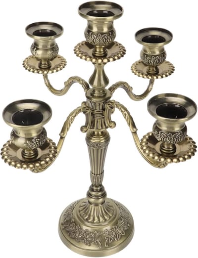 5-armige Kandelaar - Metalen Kaarshouder - Feestelijke Decoratie - Krasbestendig Roestvrij Staal - 28x15x10 cm - Zwart