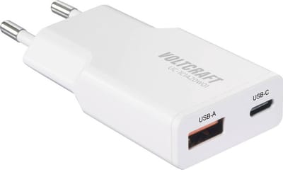 VOLTCRAFT UC-1C1A20W01 USB-oplader 20 W 1x USB-A, 1x USB-C Fast Charge, USB PD 3.0 Wit GaN