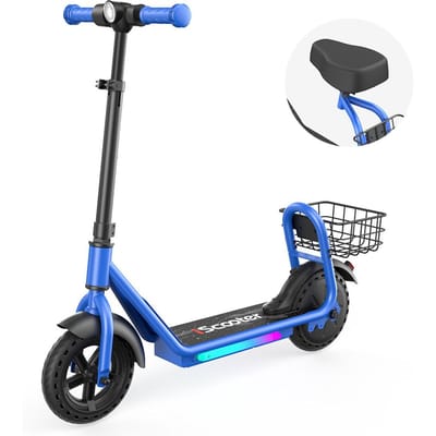 IScooter IK7 Elektrische kinderscooter met mandje en zitje 250W 4,5Ah 2 IN 1 E-scooter 15KM bereik Opvouwbare scooter 8,5 inch massieve band Bluetooth Muziekverbinding Smart APP-bediening 3