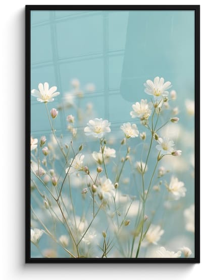 Poster in lijst - Fotolijst 80x120 cm - Posters - Stengels - Bloemen - Lucht - Wit - Posterlijst zwart - Decoratie - Wanddecoratie woonkamer - Muurdecoratie slaapkamer