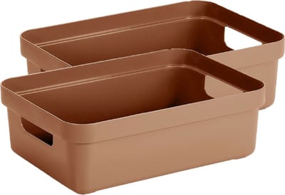 Sunware opbergbox Sigma - 4x - kunststof - 9 liter - terra - opberg dozen/bakken - opbergers - 35 x 24 x 12 cm