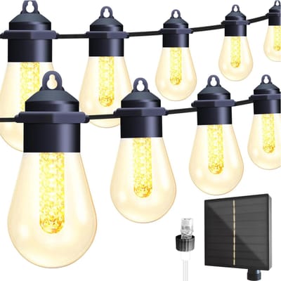 Zonnepaneel LED Buiten Lichtslingers 49ft 20 Lampen Globe Lichtslingers Waterdichte Terrasverlichting voor Solar Panel zwart