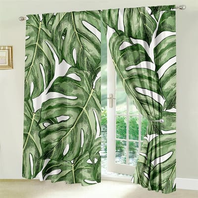 2 PIÈCES - Rideaux imprimés style motif feuille tropicale style hawaïen, fourreau pour tringle décoration de maison, décoration d'espace 24Wx59L(60x150CM)x2
