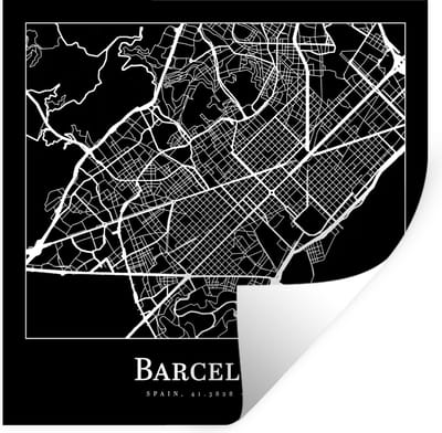 Muurstickers - Sticker Folie - Stadskaart - Barcelona - Plattegrond - Kaart - 100x100 cm - Plakfolie - Muurstickers Kinderkamer - Zelfklevend Behang XXL - Zelfklevend behangpapier - Stickerfolie