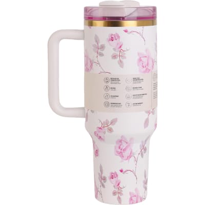 40 Oz Bingba Beker Bloemenserie 3D-print Dubbele Handgreep Auto 304 Roestvrij Staal Auto Beker 40OZ