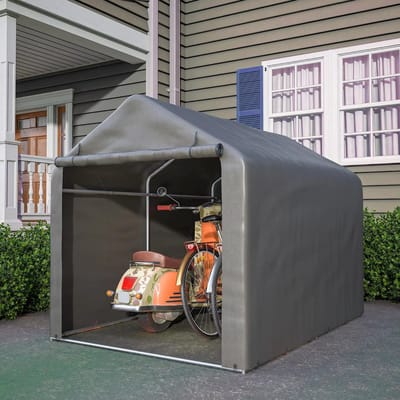 Aafinity Fietsberging – Fietsenhok – Fietsenstalling Voor In De Tuin – Fietsenberging Tuinkast – Waterdicht Pe – Stalen Constructie – Grijs – 160×220×165 Cm