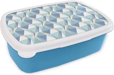 Broodtrommel Blauw - Lunchbox - Brooddoos - Patronen - Blauw - Grijs - Ruiten - 18x12x6 cm - Kinderen - Jongen