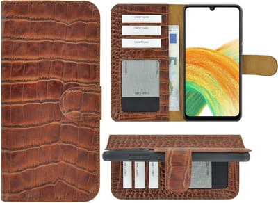 MoDo hoesje Geschikt voor Samsung Galaxy A33 5G - Leer Book Case - Croco kaneelbruin