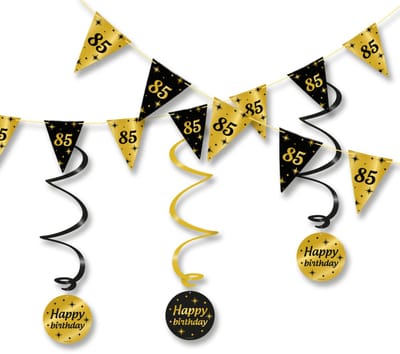 LUQ – Chic Set 85 Jaar – Zwart-Goud – Verjaardag Party Feestpakket Decor – Luxe Slingers Vlaggenlijn – Direct Ophangen