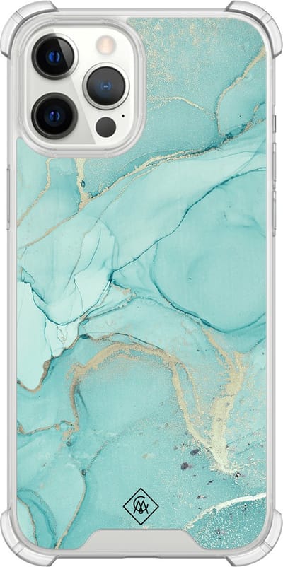 Casimoda® hoesje - Geschikt voor iPhone 12 Pro Max - Marmer mint groen - Shockproof case - Extra sterk - TPU/polycarbonaat - Mint, Transparant
