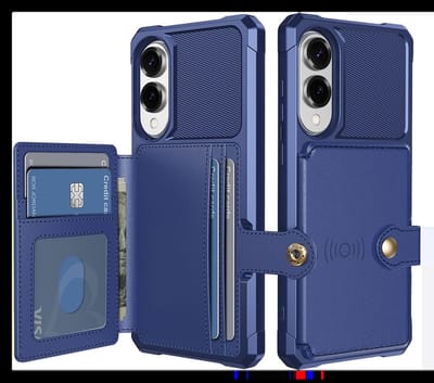 Portemonnee Hoesje Geschikt voor Samsung Galaxy S25 Edge - Back Cover met Pasjeshouder - Telefoonhoesje voor Pinpas - Kaarthouder op Achterkant - Case met Magneet Blauw