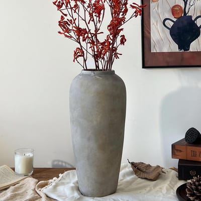 Rustieke keramische vaas in wit en grijs, 38 cm groot, vintage stijl voor woonkamer en eettafel, perfect als cadeau voor bruiloften en initiaties