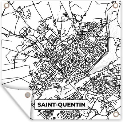 Tuin poster Kaart - Stadskaart - Saint-Quentin - Frankrijk - Plattegrond - Zwart wit - 200x200 cm - Tuindoek