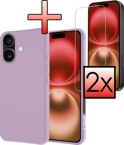 Hoesje - Met 2x Screenprotector - Geschikt voor Apple iPhone 16 - Sterk & Shockproof - Back Cover - Siliconen Case - Telefoon Hoes - Lila