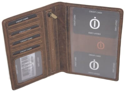 OI Hunter bruine lederen portefeuille / simpel en plat A5 formaat mapje voor autopapieren en pasjes / grote maat platte portefeuille / RFID safe / bruin leer / 216H