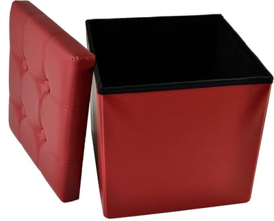 Opbergbank Ottomaans - Zithoek Kruk - Woonkamer Organisatie - Opvouwbaar Ontwerp - 38x38x38 cm - Bordeaux