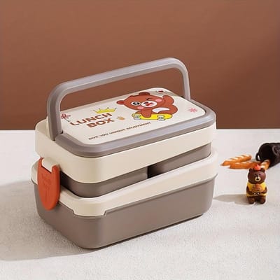1500ML Leuke Lunchbox Voor Meisjes Schoolkinderen Plastic Picknick Bento Box Magnetron Voedseldoos Met Vakken Bewaarcontainers gray