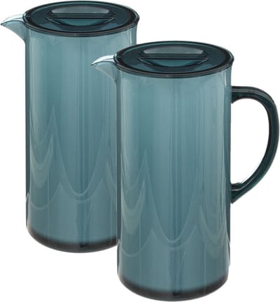 5Five Sapkan/schenkkan karaf - Set van 2x stuks - petrol blauw - met deksel - 1950 ml - kunststof - Limonade/water