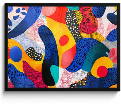 Poster in lijst - Fotolijst 70x50 cm - Posters - Vormen - Abstract - Stippels - Blauw - Posterlijst zwart - Decoratie - Wanddecoratie woonkamer - Muurdecoratie slaapkamer