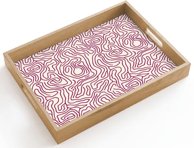 Dienblad hout 40x30 cm - Schootdienblad - Kronkelende lijn - Magenta - Crème - Borrelplank rechthoek - Plateau dienbladen