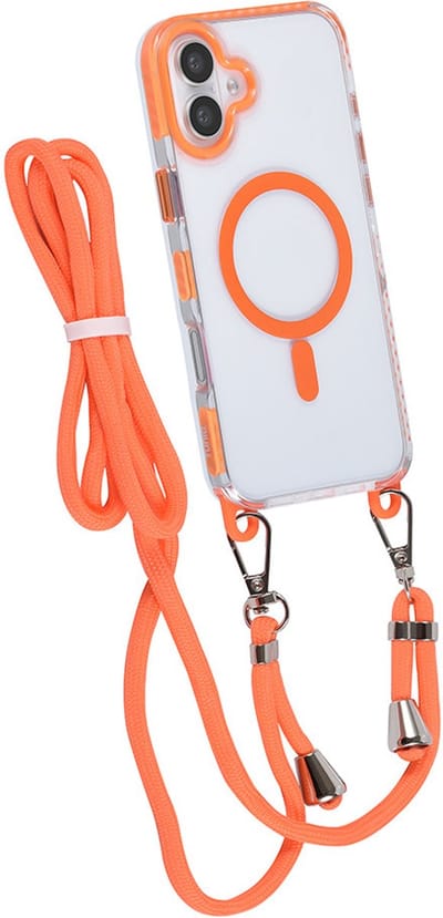 TUNIQ iPhone 16 Plus Hoesje met Koord - MagSafe Compatible - Oranje Transparant