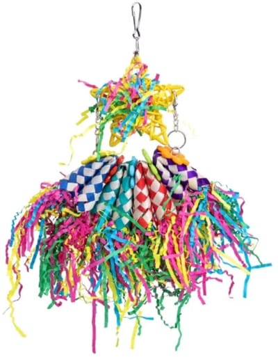 OLOEY Vogelspeelgoed- foerageerspeelgoed- Valentijnshart- vogelspeelgoed voor middelgrote vogels- verscheurend en kauwend kooispeelgoed- kleurrijk foerageerspeelgoed van palmbladeren en papier