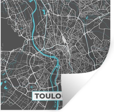 Muurstickers - Sticker Folie - Toulouse - Frankrijk - Kaart - Stadskaart - Plattegrond - 100x100 cm - Plakfolie - Muurstickers Kinderkamer - Zelfklevend Behang XXL - Zelfklevend behangpapier - Stickerfolie