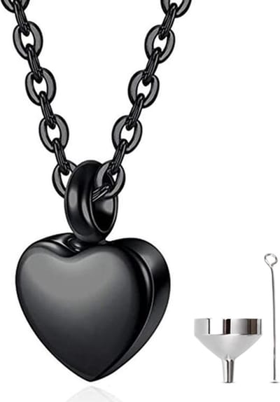 Luxe Ashanger - met Ketting - Voor As, Haren of Parfum - Assieraad - As Ketting - Gedenksieraad - Urn - Incl. As vuller en Opbergzakje - Black Heart