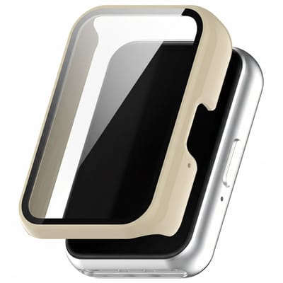 Screenprotector case - geschikt voor Samsung Galaxy Fit 3 - full cover hoesje - gehard glas - volledige bescherming - beige