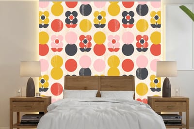 Behang - Fotobehang Retro - Design - Bloemen - Pastel - Breedte 240 cm x hoogte 240 cm