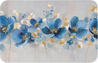 Badmat 60x40 cm - Antislip - Bloemen - Blauw - Abstract - Badmatten voor badkamer - Badkamermat - Douchemat - Badkamer mat