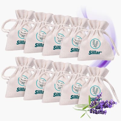 Sillar Lavendel geurzakjes 10 stuks - Gedroogde Lavendel in een linnen zak - voor kleding, textiel, kledingkast, auto - natuurlijke luchtverfrisser - anti motten- langdurige geur