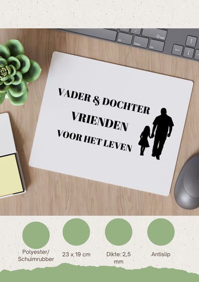 Akyol - vader en dochter vrienden voor het leven Muismat - Vriend - vader/dochter - vader cadeautjes - vaderdag - verjaardag - geschenk - kado - vader artikelen - dochter artikelen - dochter verjaardag - 23 bij 19 cm