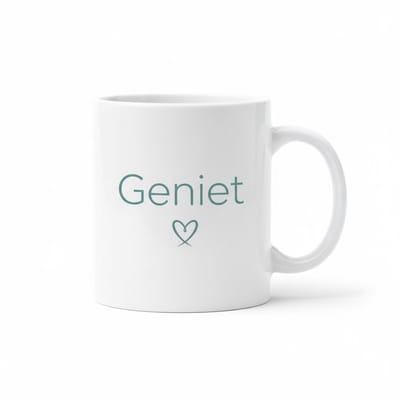 Positieve Tekst Mok 330 ml – “Geniet” Minimalistische Koffie- & Theebeker Cadeau