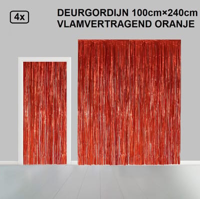 4x Folie gordijn metallic 2,4m x 1m oranje - Decoratie festival themafeest huwelijk Hollywood gala disco glitter and glamour wanddeco