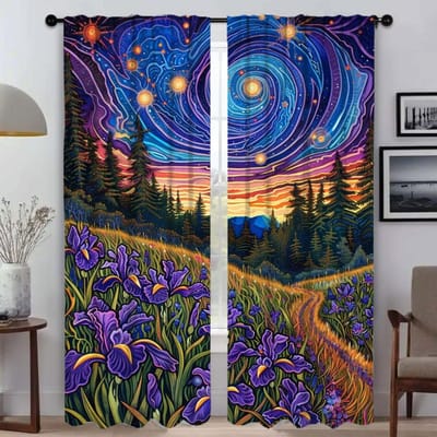 Paarse Iris Bloemen Huis Interieur Gordijnen voor Woonkamer Gordijn Shades Tule voor Slaapkamer Anti-muggengordijnen 2 Stuks W50xH70cmx2pcs-CL
