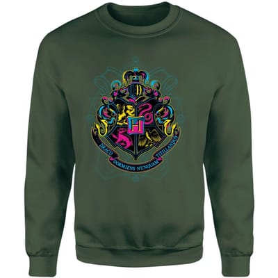 Harry Potter Hogwarts Neon Crest Sweatshirt - Green - S
