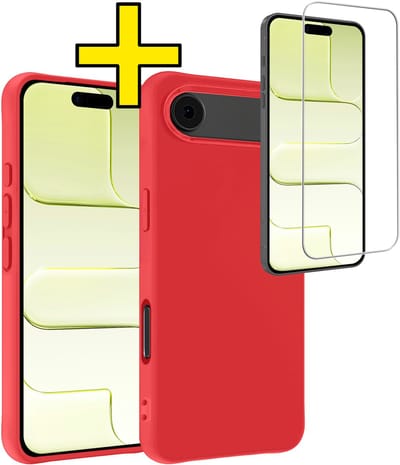 Hoesje - Met Screenprotector - Geschikt voor Apple iPhone Air - Sterk & Shockproof - Back Cover - Siliconen Case - Telefoon Hoes - Telefoonhoesjes - Rood